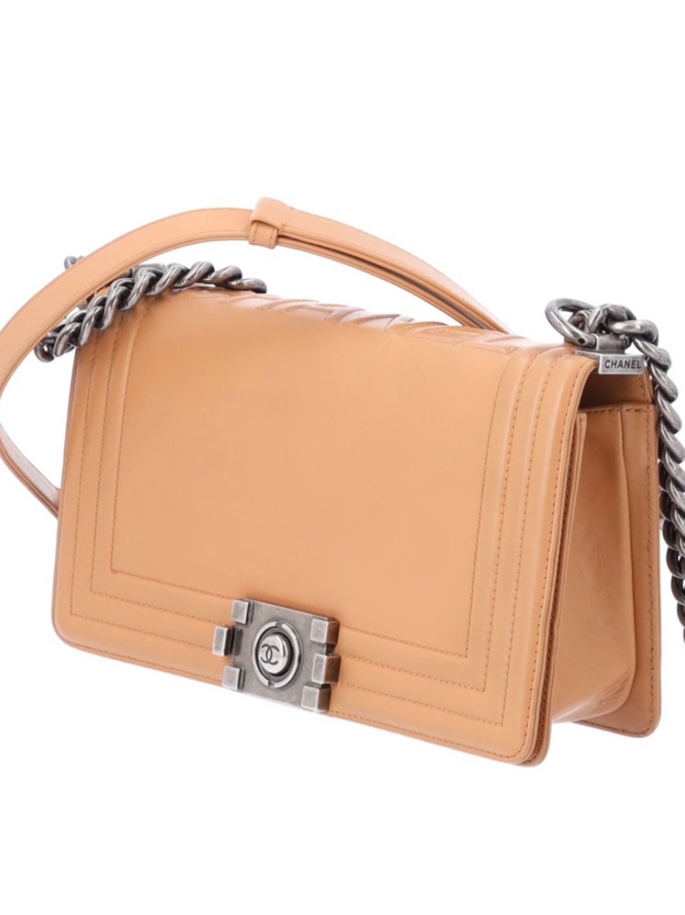 CHANEL BOY 25 MEDIUM GOLD BROWN RUTHENIUM HARDWARE